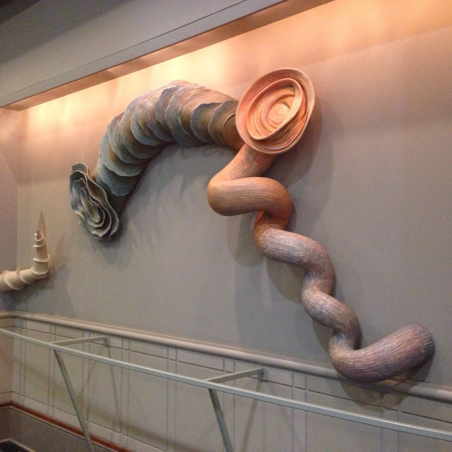  Internal Workings (installation view)  72 x 180 x 8 inches, 1995 Clay and acrylic wash