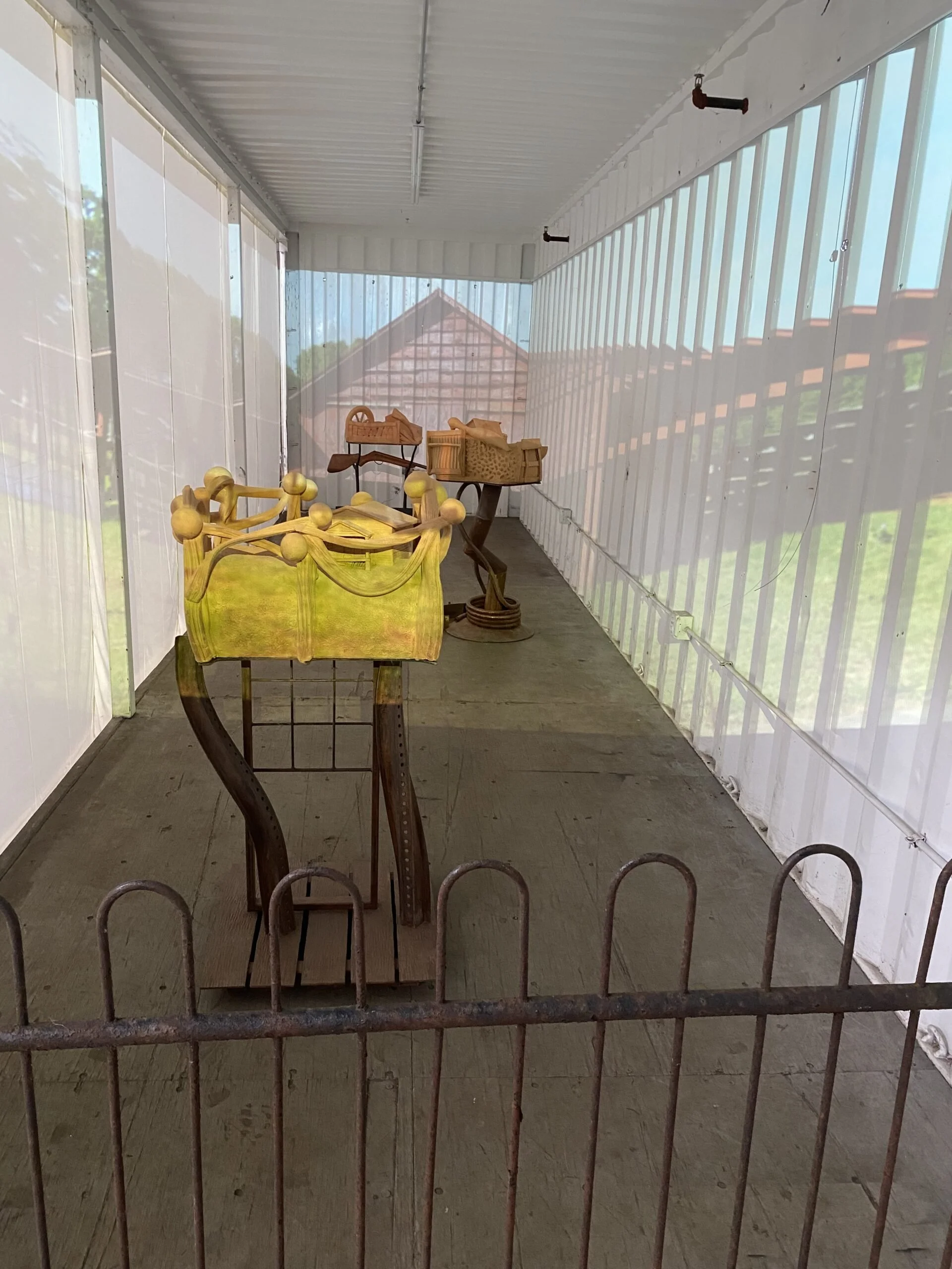 “Remembering the Farms” Installation 2021, Cargo container with steel and ceramic sculptures, projected images, 40x8x8ft Cherry Street Pier, Philadelphia, Pa