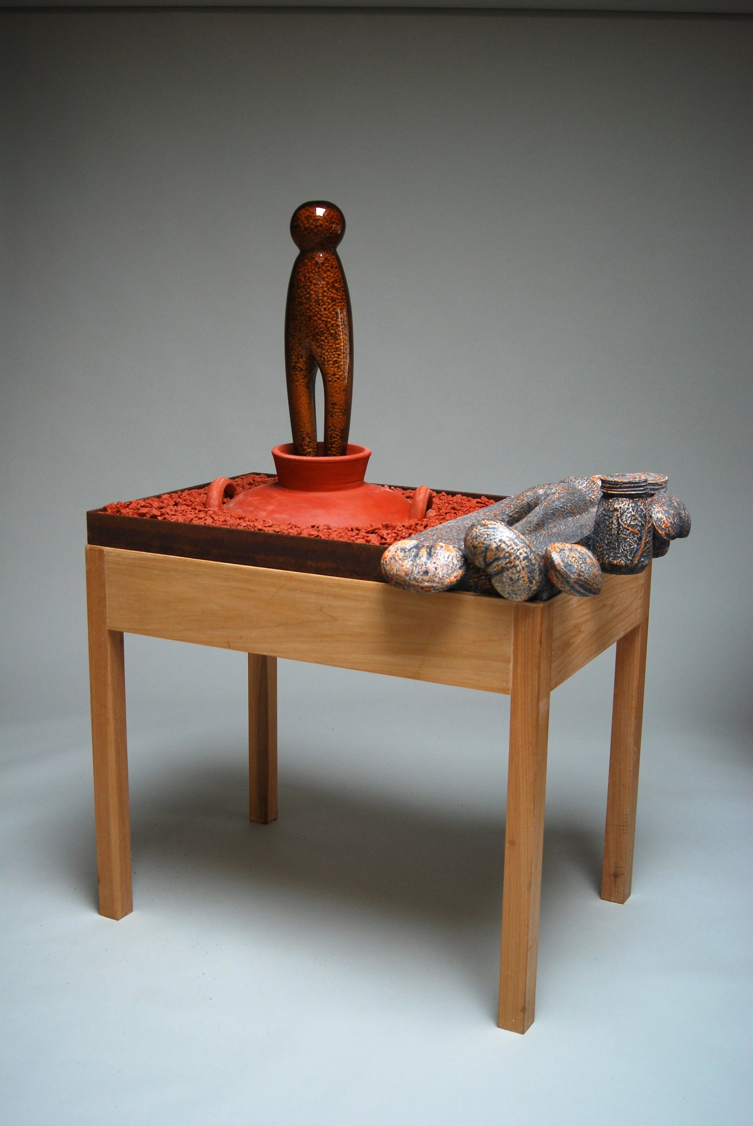  Storage Jar 1  55 x 40 x 31 inches, 2017 Clay, glass, lentil beans, wood