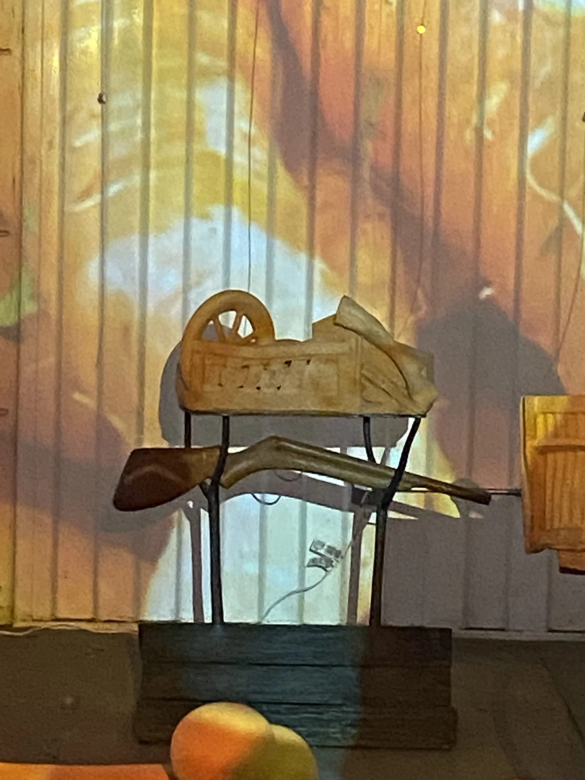 “Remembering the Farms” Installation 2021, Cargo container with steel and ceramic sculptures, projected images, 40x8x8ft Cherry Street Pier, Philadelphia, Pa