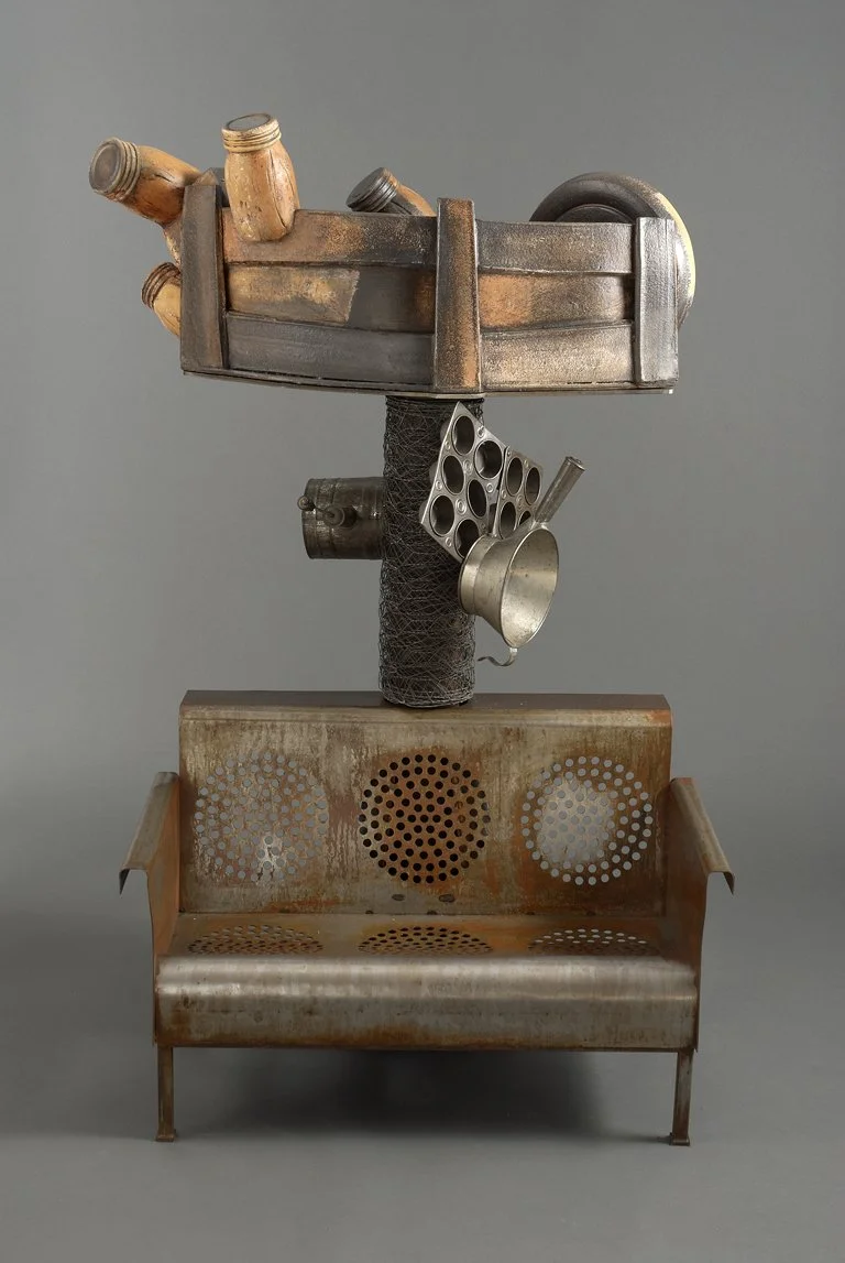  Mary Howard (view 2)  53 inches, 2014 Clay, steel, found objects