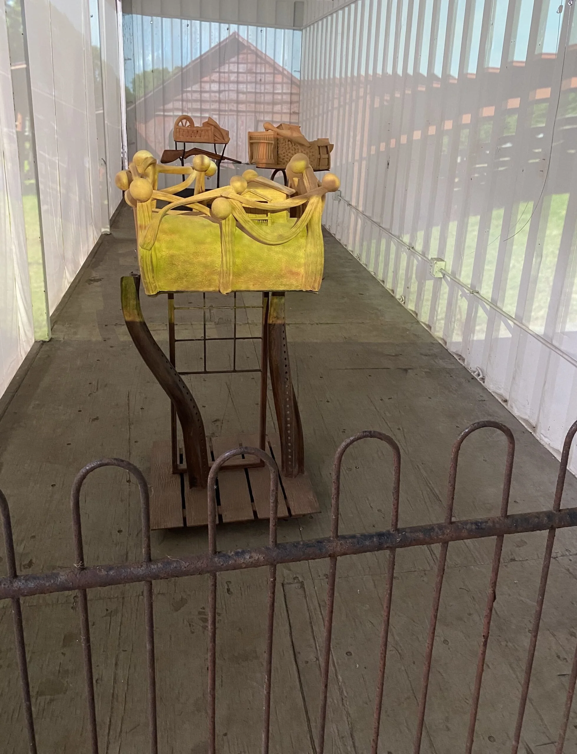 “Remembering the Farms” Installation 2021, Cargo container with steel and ceramic sculptures, projected images, 40x8x8ft Cherry Street Pier, Philadelphia, Pa