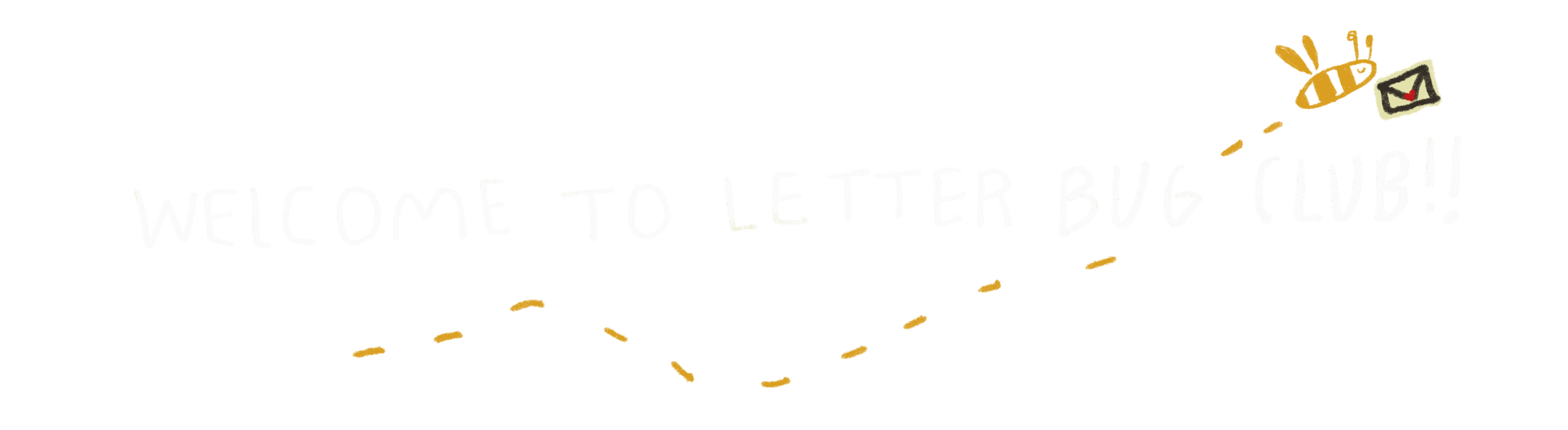 Sign reading 'Welcome to Letter Bug Club!' with a yellow mailbox and letter-shaped creatures flying around.