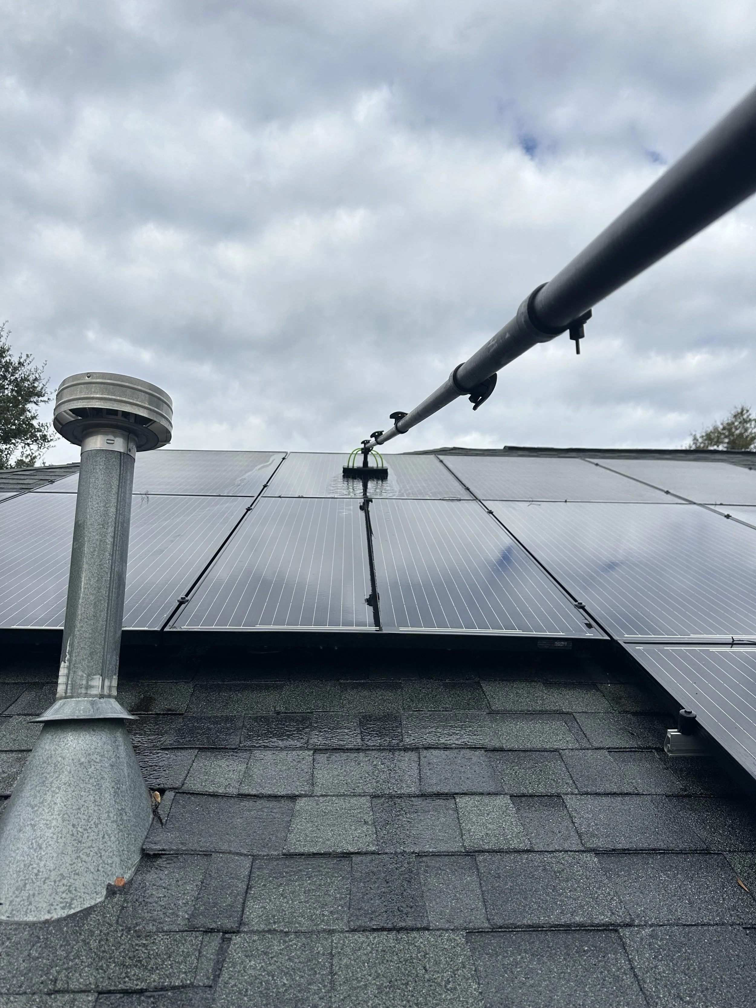 using a specialized de-ionized water purification system to ensure your solar panels remain streak and obstruction free so you get every spare watt of optimization you can!