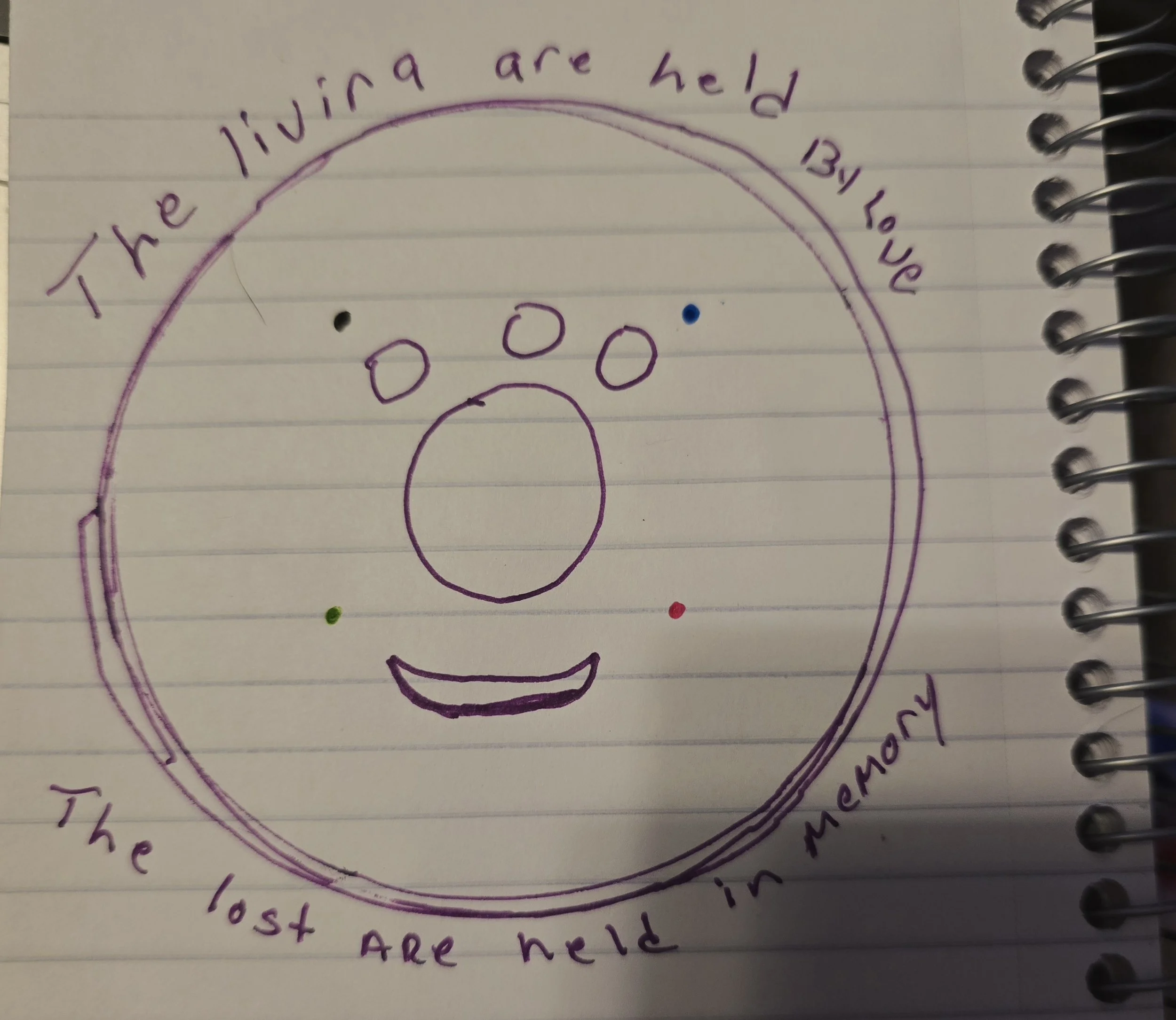 Illustration of a notebook with handwritten phrases, used as a teaser for the Hearthside Pantheon.