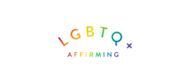 Colorful text spelling 'LGBTQ' with 'Affirming' underneath, on a white background.