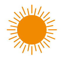 Stylized orange sun with rays extending outward.