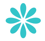 Blue flower-shaped graphic with petal-like elements