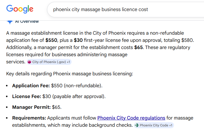 Phoenix Massage Establishment License and Manager Permit