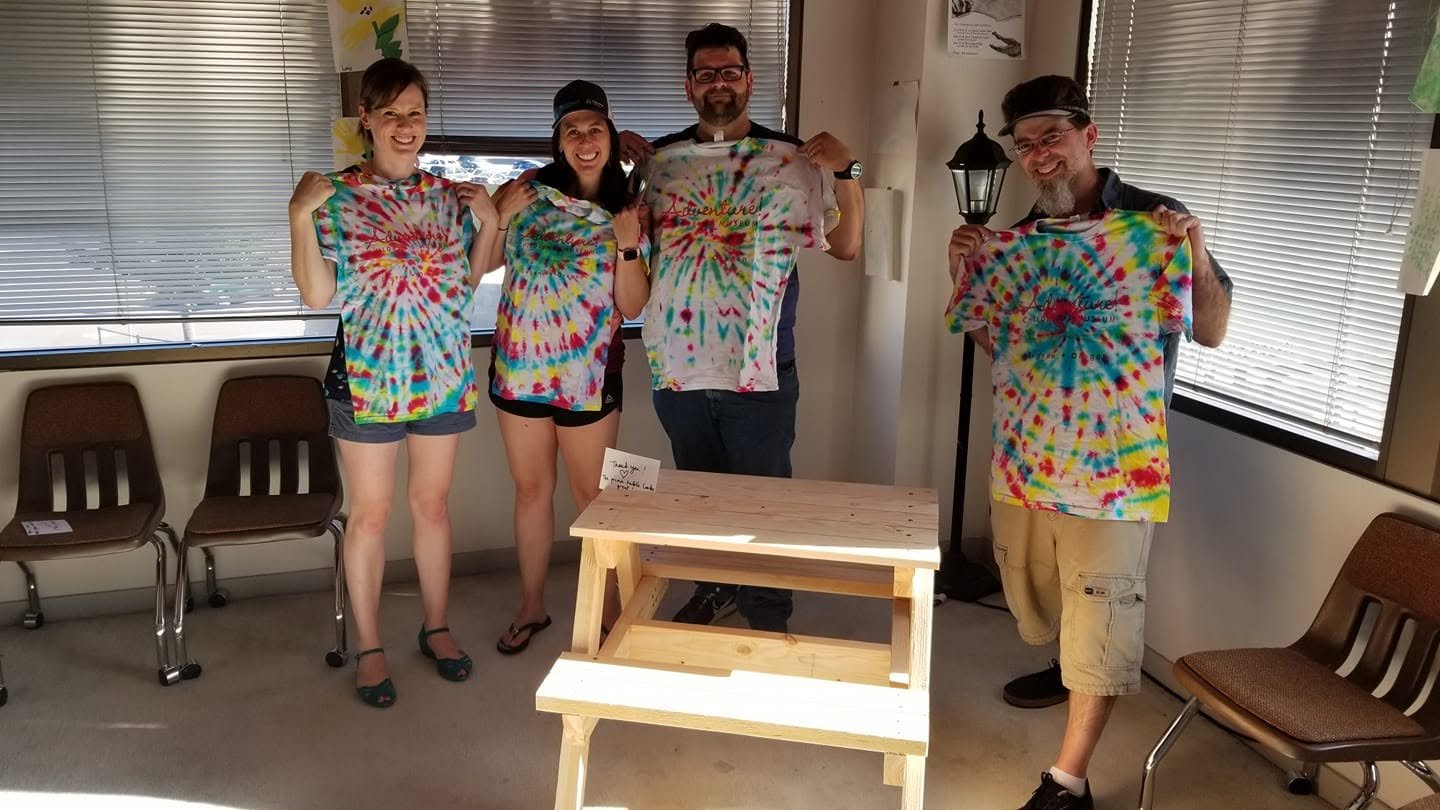 Volunteers from Palo Alto Software helped to build a picnic table that's taller to accommodate older kids and grown-ups.