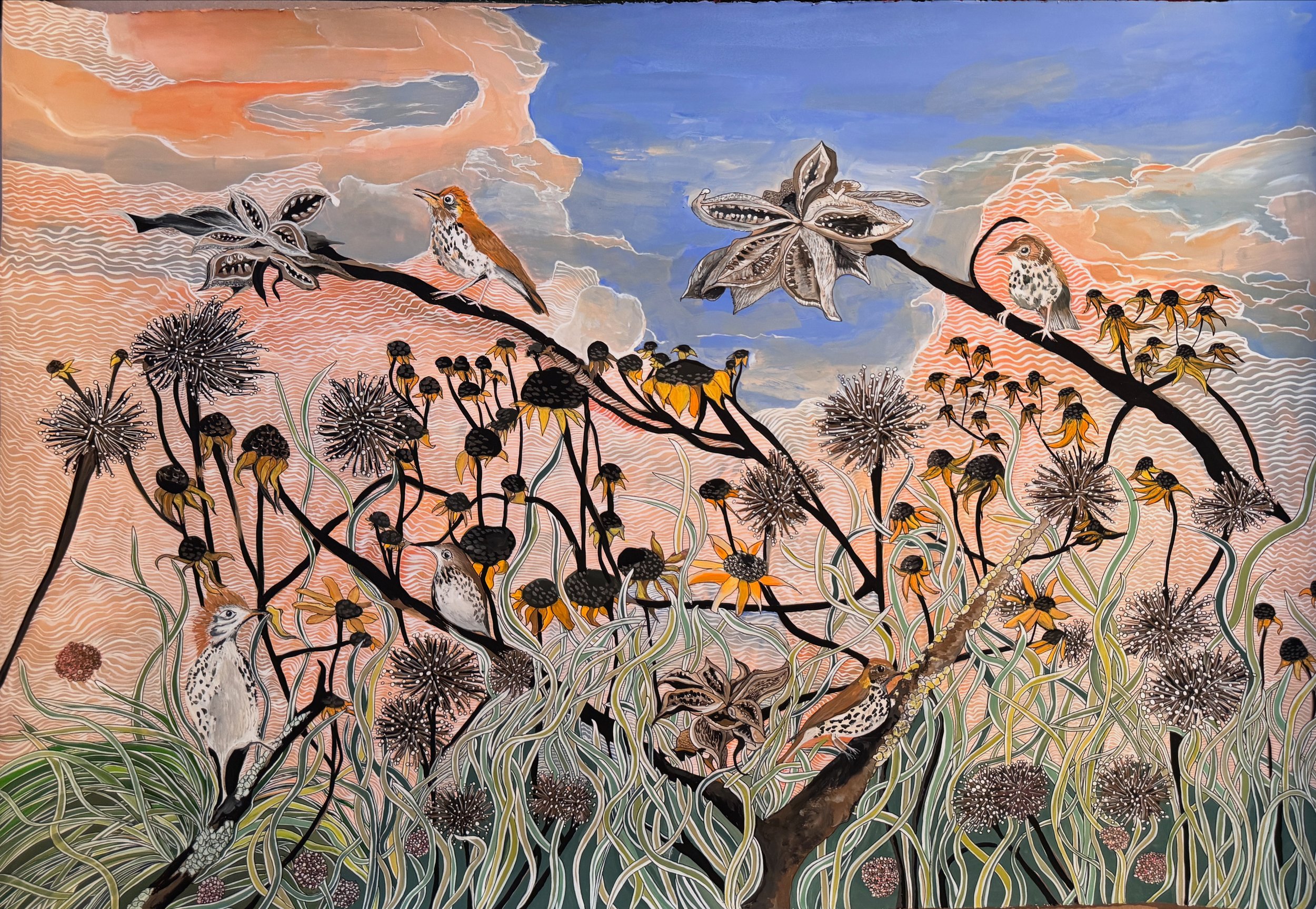 ‘WOOD THRUSH IS THE BEST BIRD’
2025
20” X 33”
GOUACHE AND INK ON PAPER 