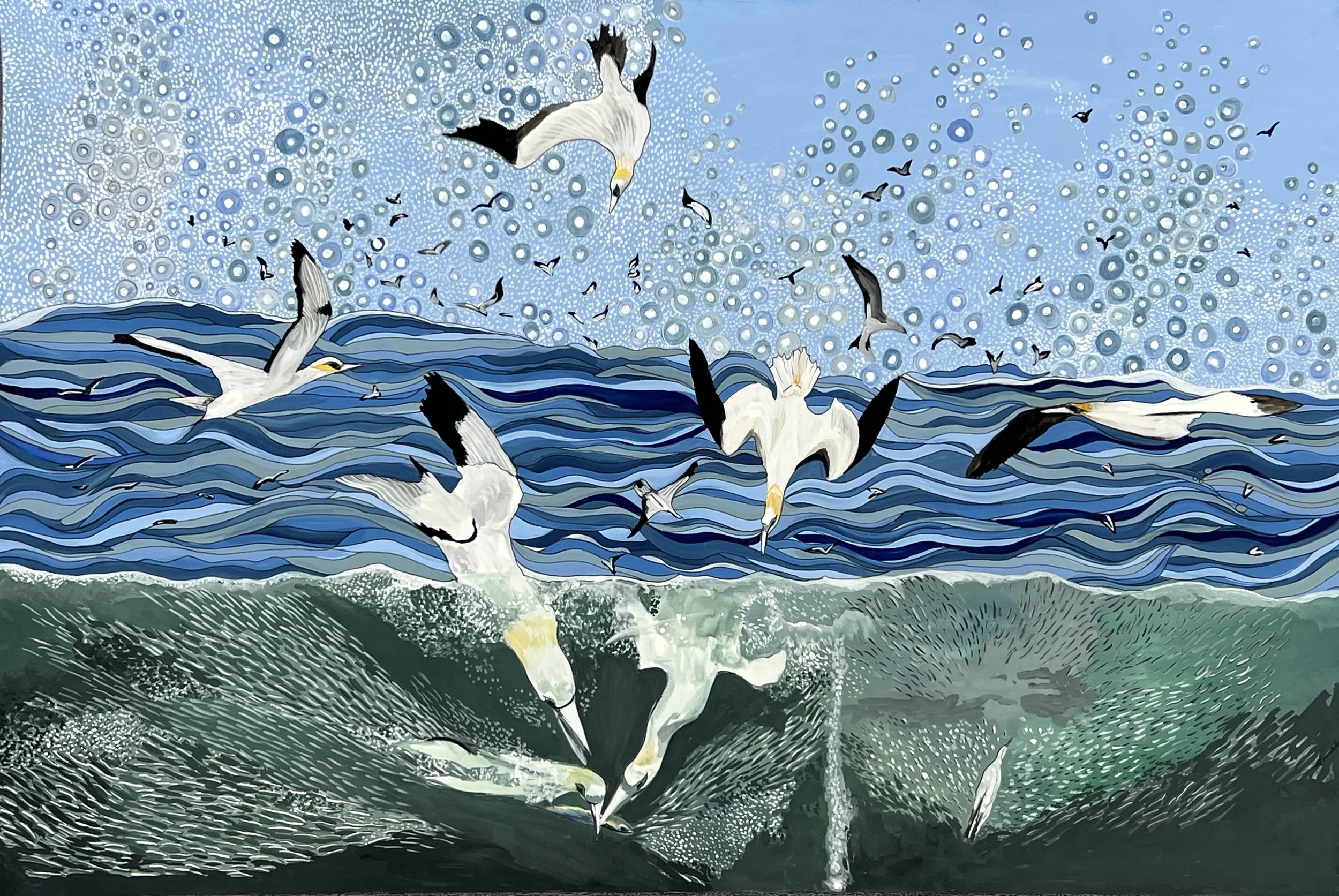 ‘GANNET’S DINNER’
2023
GOUACHE AND INK ON PAPER
20” X 30”
