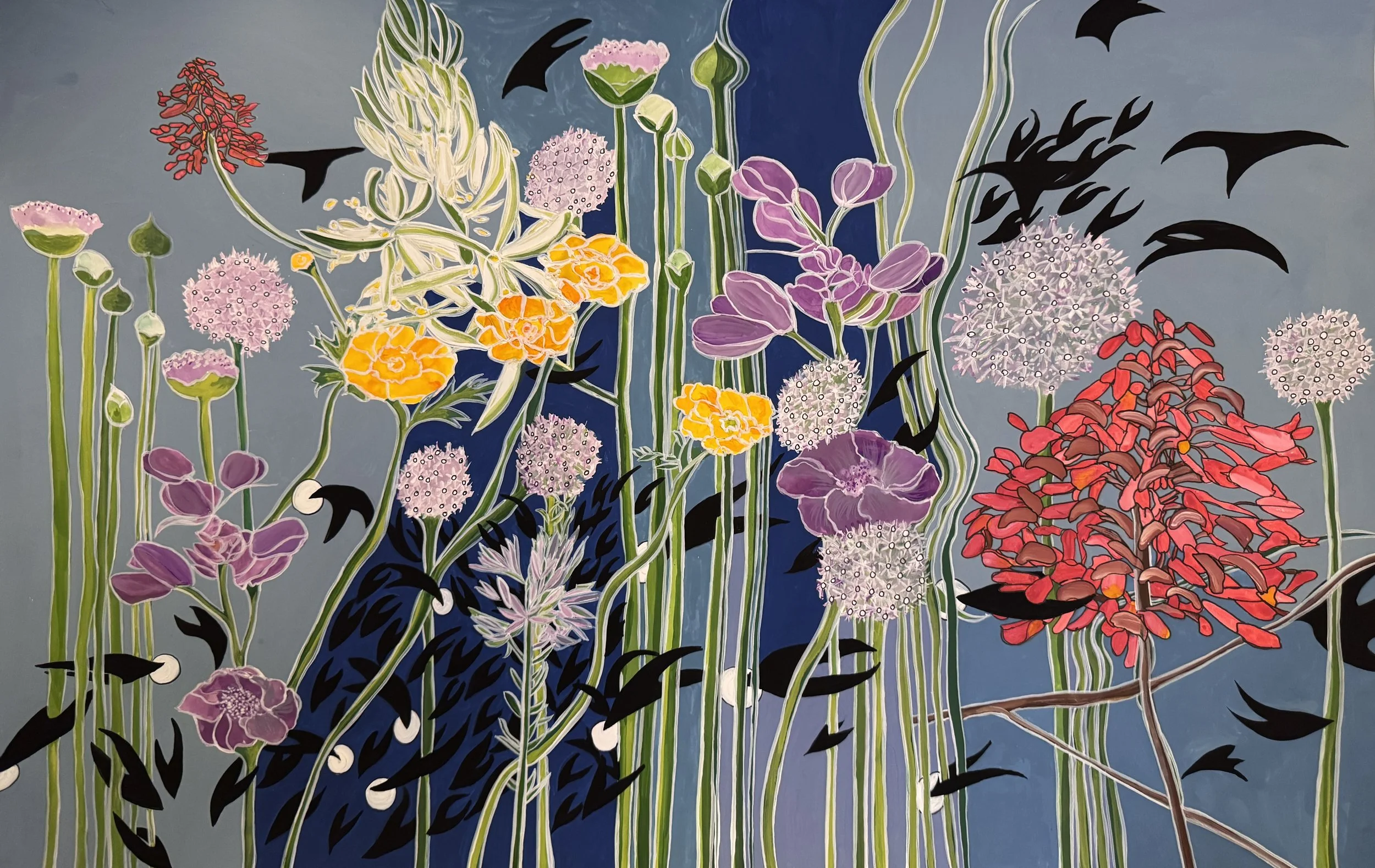 
‘A DAY WATCHING OUTSIDE IN SPRING’
2025
GOUACHE AND INK ON PAPER
19” X 24”