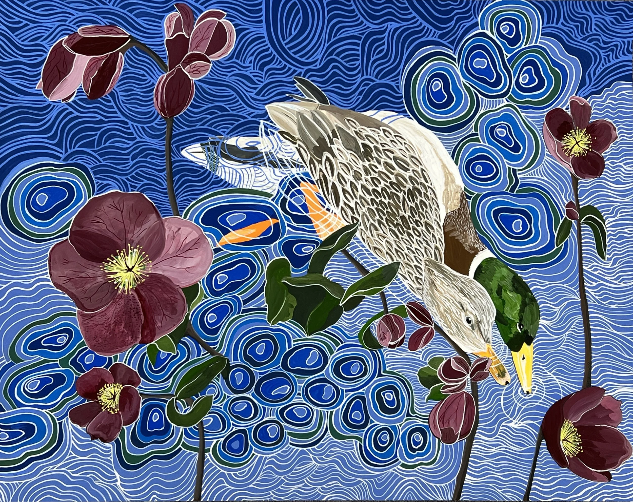 ‘MALLARDS AND HELLEBORES’
2023
GOUACHE AND INK ON PAPER 
22” X 30”