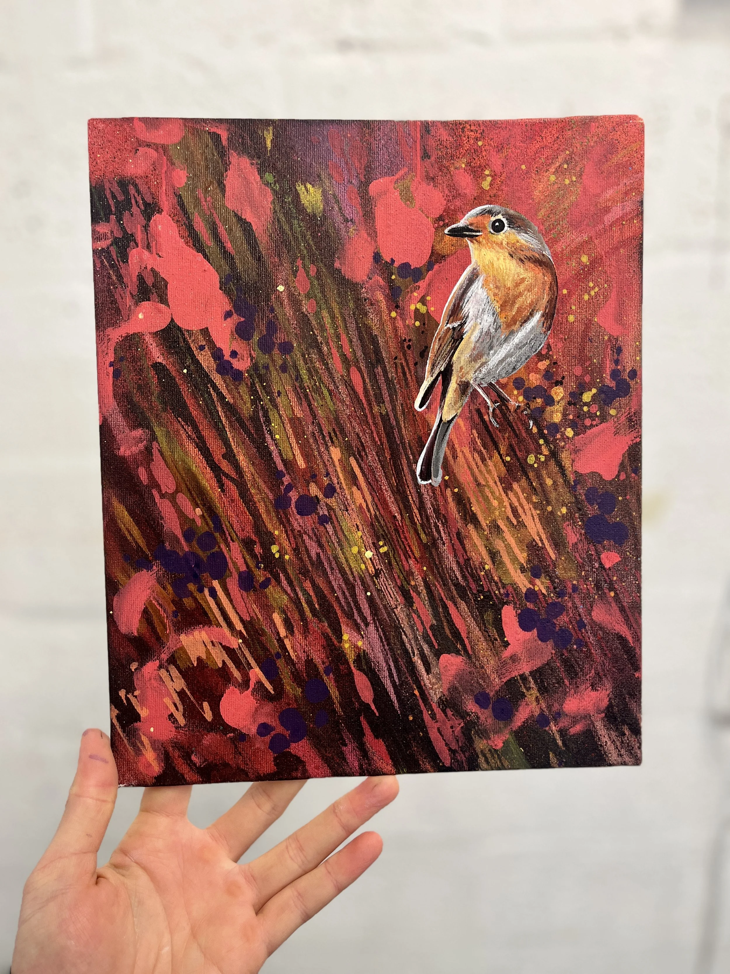 Robin on canvas panel, acrylic, 2024