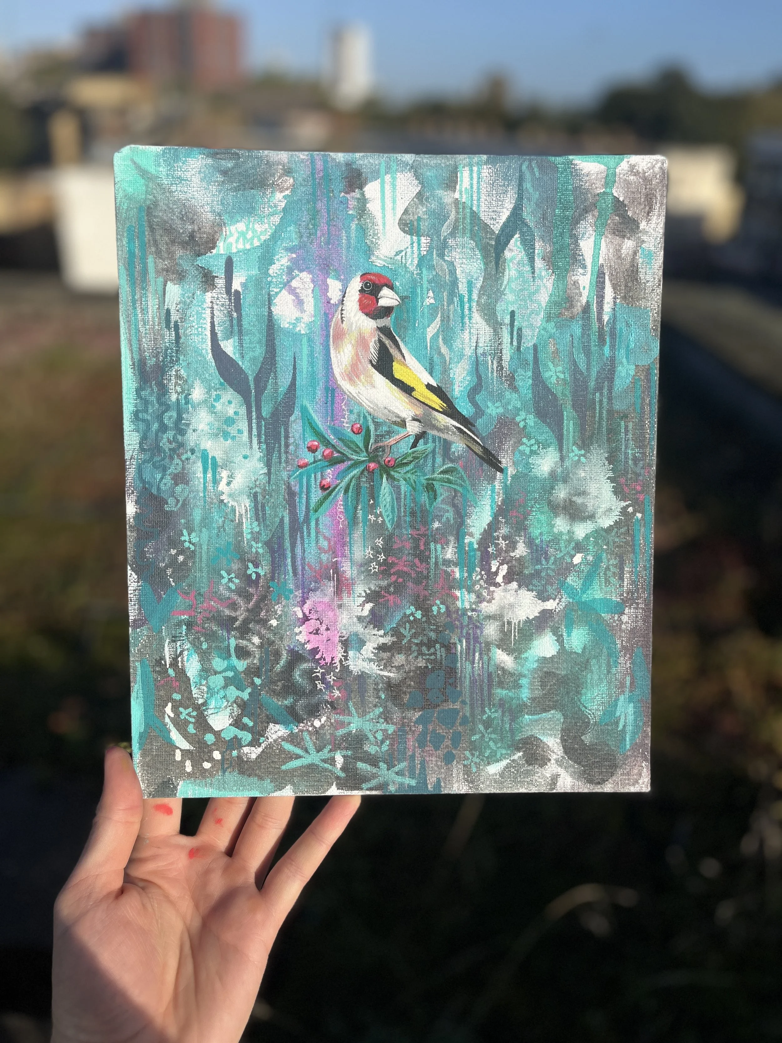 Great tit on canvas panel, acrylic, 2024