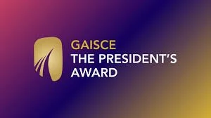Gaisce The President's Award logo with purple and gold background.