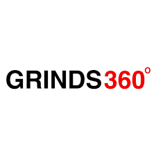 Grinds 360° logo in black and red text on a white background