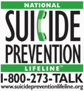 Logo for National Suicide Prevention Lifeline featuring green and black text with a green telephone icon.