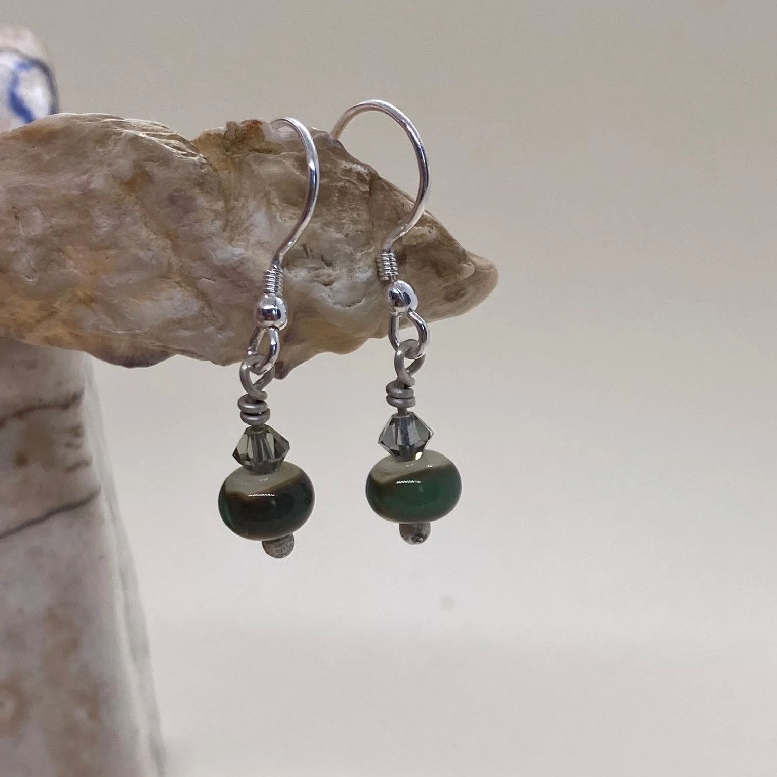 Lampwork Earrings: Small Lampwork bead with Swarovski Crystal