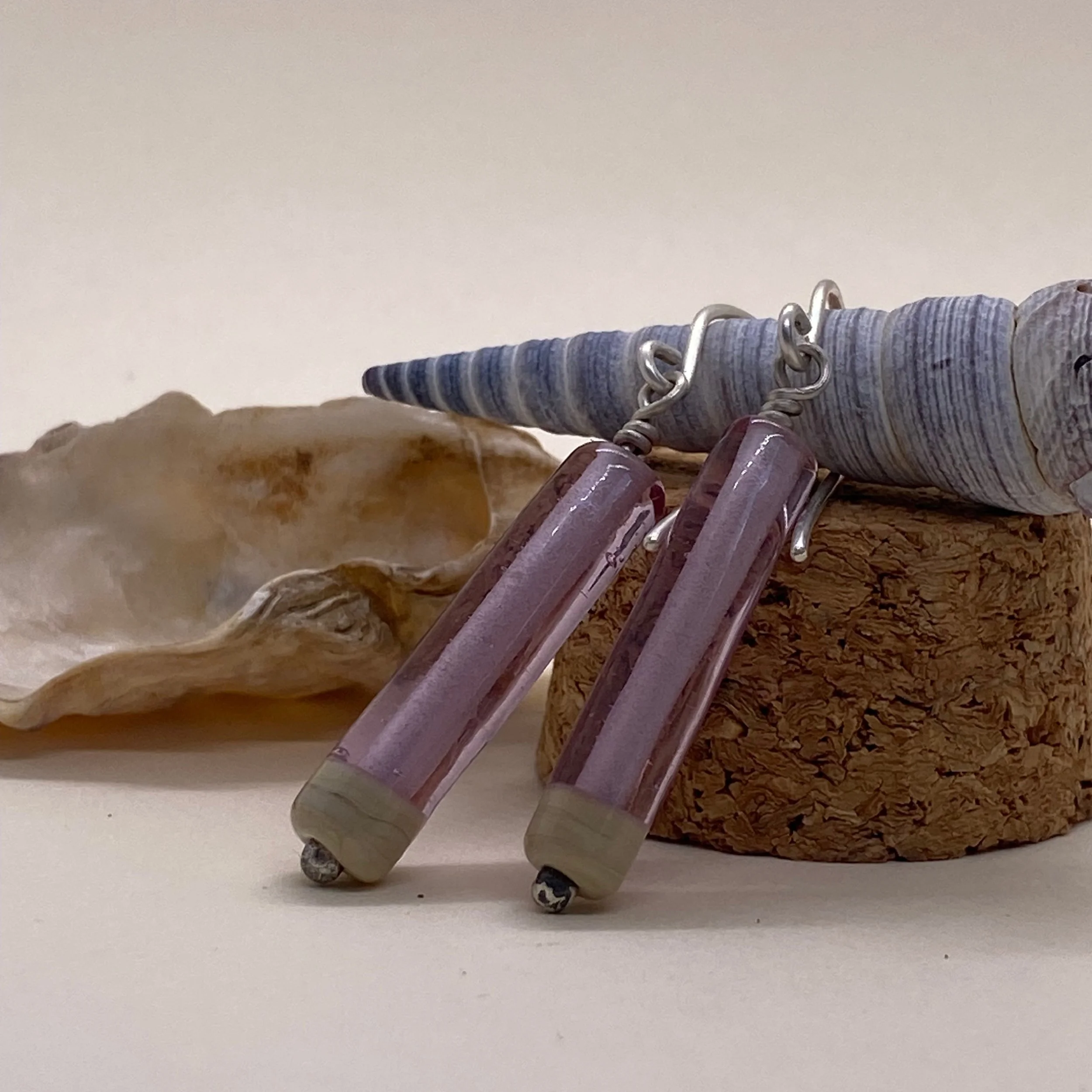 Lampwork Earrings: Mauve and Dark Ivory