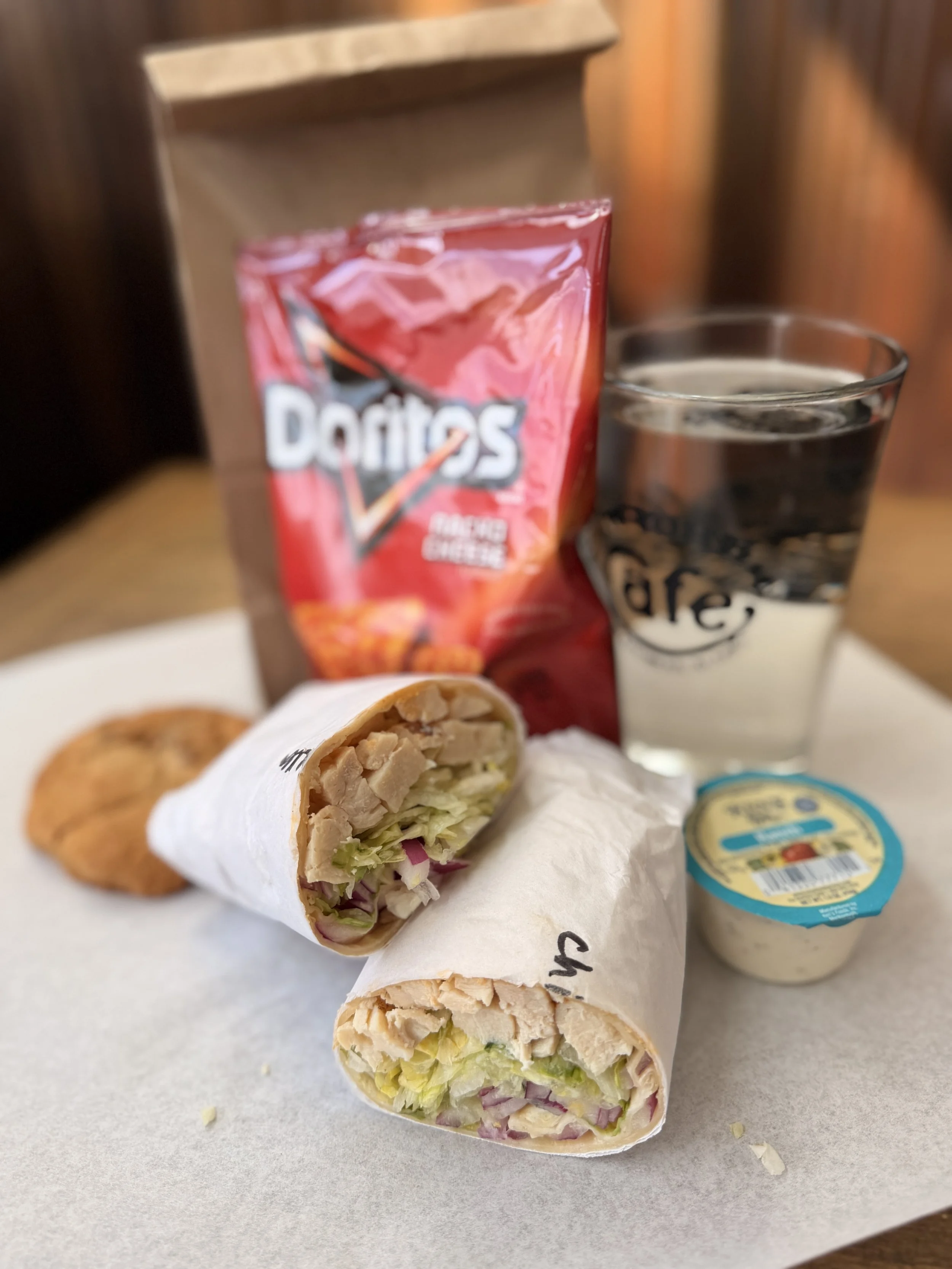 grilled chicken wrap, lunch, whales and lunch