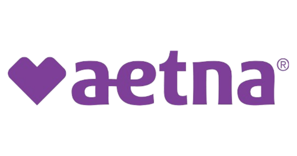 A purple heart followed by the text 'aetna' in purple letters with a shadow effect.