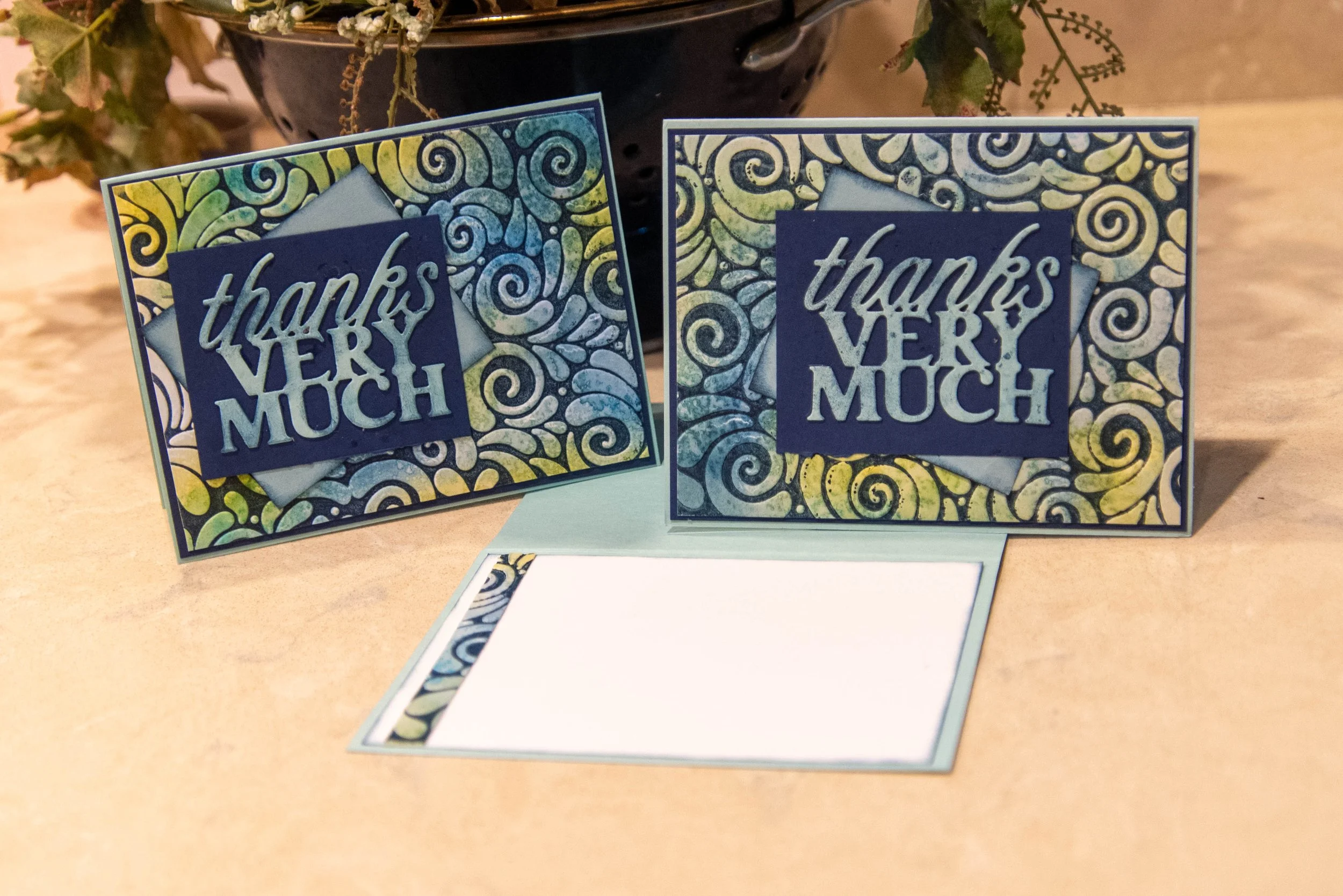 Thank you card with embossed swirls