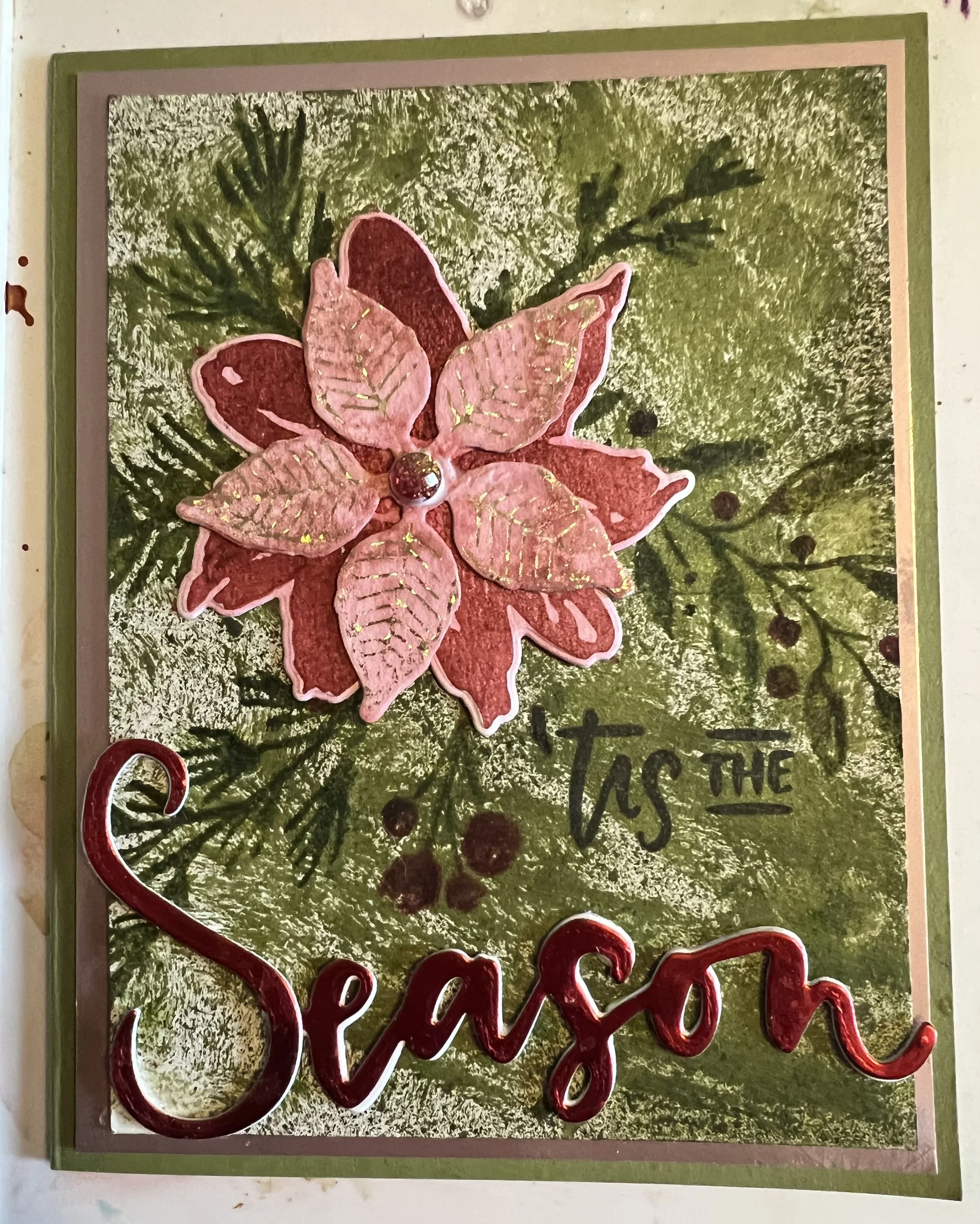 Tis the Season card with poinsettia