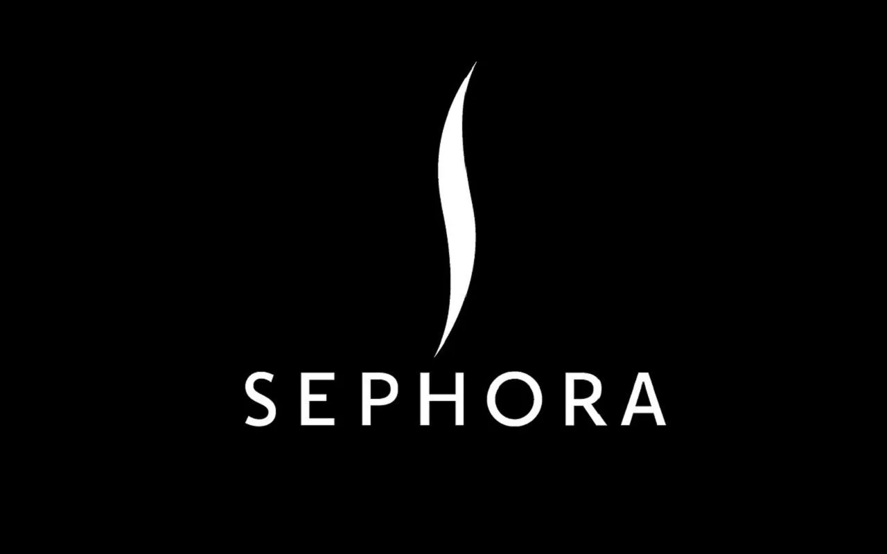 Sephora logo with black background and white stylized 'S' and the brand name below.