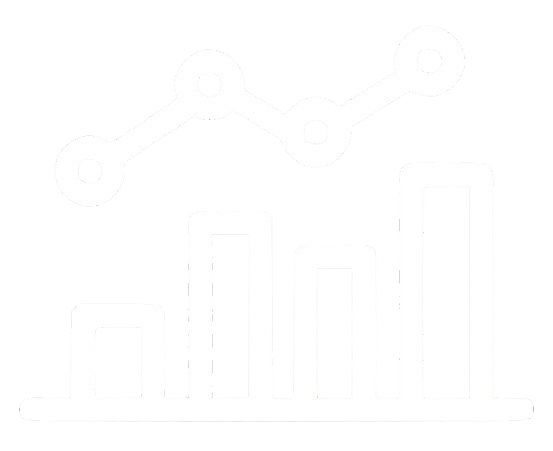 Black background with a white line graph and bar chart representing data trends.