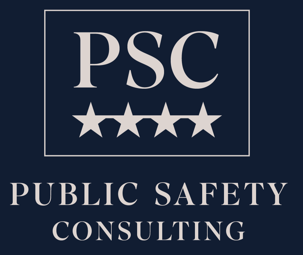 Logo for PSC Public Safety Consulting with chief rank four stars showing above the name.