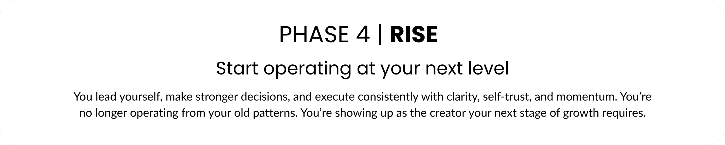 Text slide about Phase 4 Rise of a growth program, encouraging taking next level actions with strong decision-making and leadership.