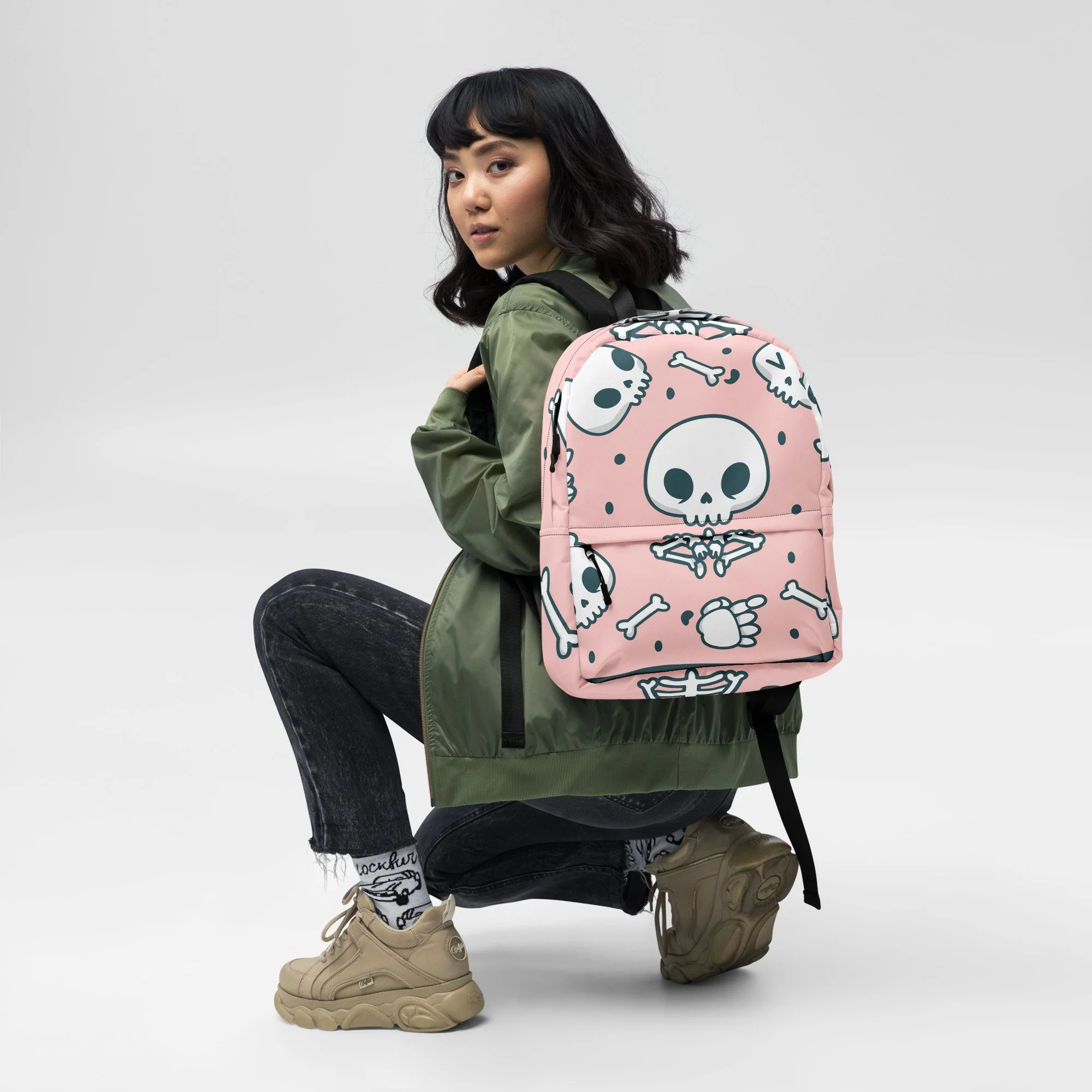 Water-resistant Backpack , Cute skeleton pattern , with Laptop pocket .