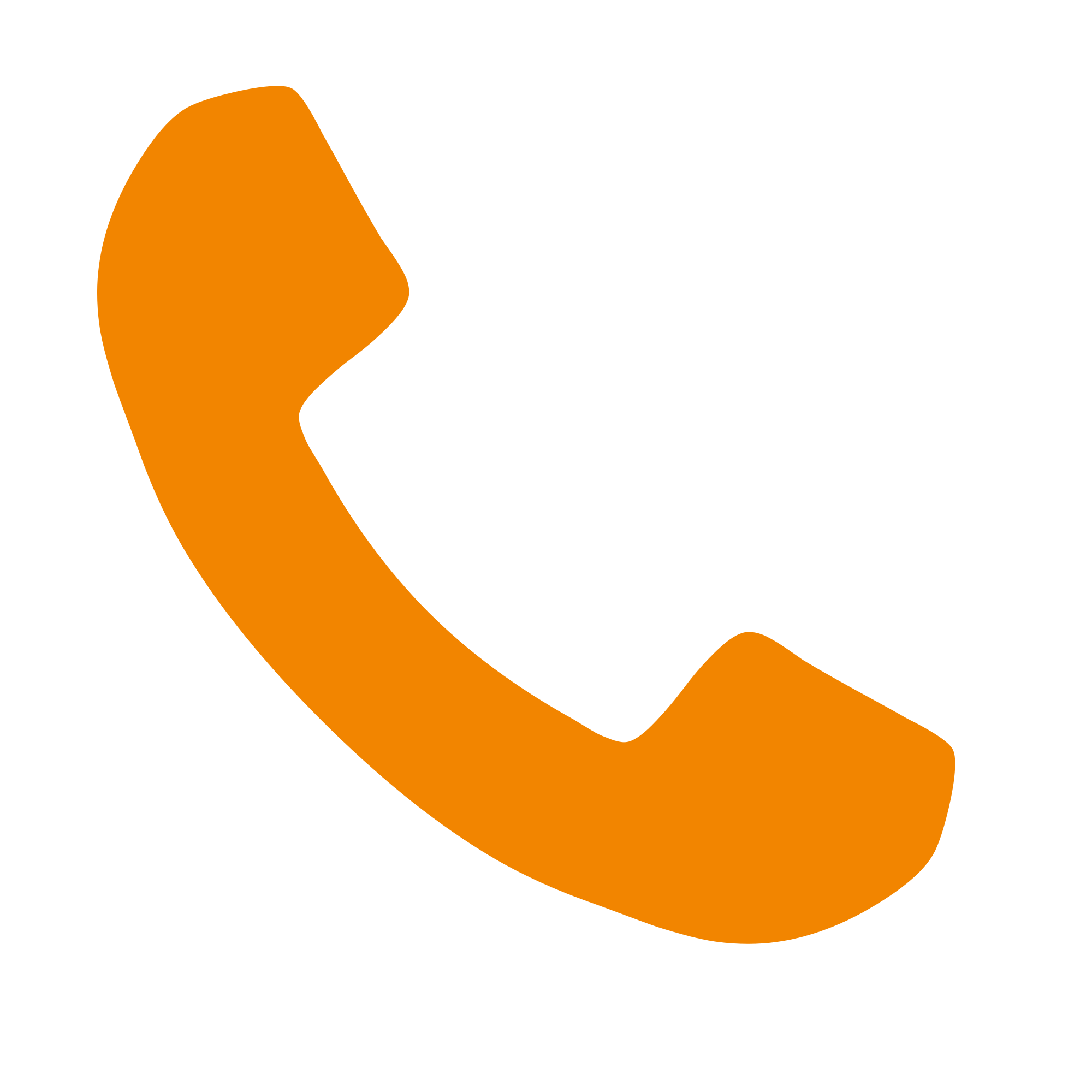Icon of a black telephone receiver with an orange outline.