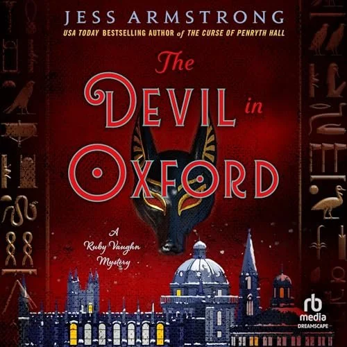 Book cover of 'The Devil in Oxford' by Les Armstrong, featuring a sinister fox mask and the Oxford city skyline.