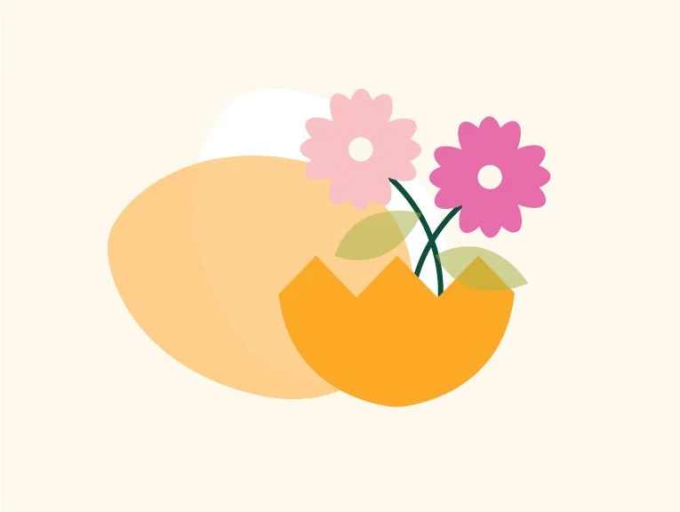 Illustration of eggs and flowers