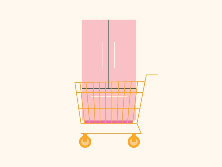 Illustration of a refrigerator in a shopping cart