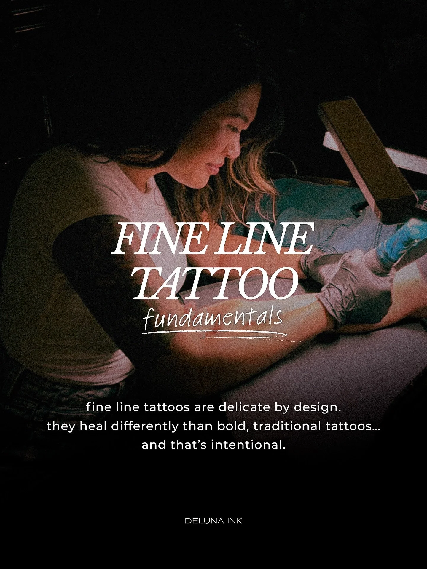 fine line tattoo fundamentals 🪡

fine line tattoos are intentional, delicate, and designed to age softly. they heal differently than bold traditional tattoos, and some fading during healing is normal. touch ups may be needed over time, depending on 