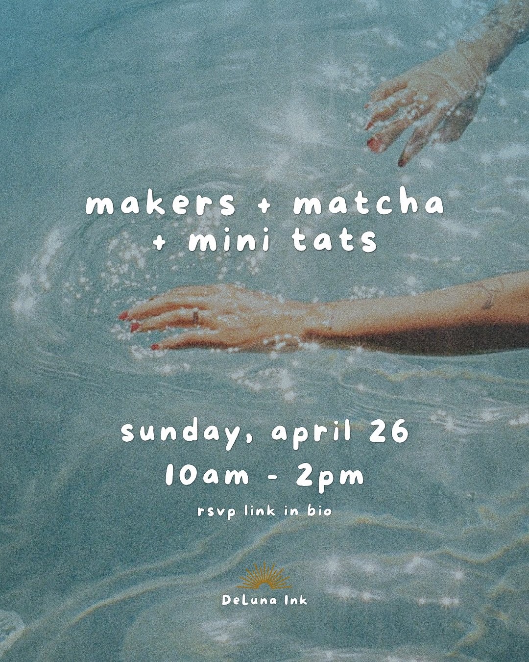 our first deluna market! come shop some of our favorite local makers, sip on some matcha, and get a mini flash tat! ☀️

our vendors:
@yumimatchajax 🍵
@_driftaway_ 💎
@buymelted 🕯️
@thepalmandclayco 🌸
@bluebirdhardwater 🧃

mini flash tats - $75 ea