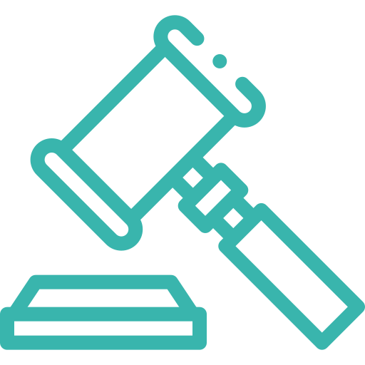 Icon of a gavel hitting a sound block, representing law or justice.