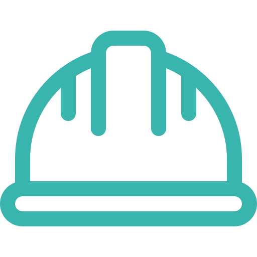 Icon of a construction safety helmet or hard hat in teal color.