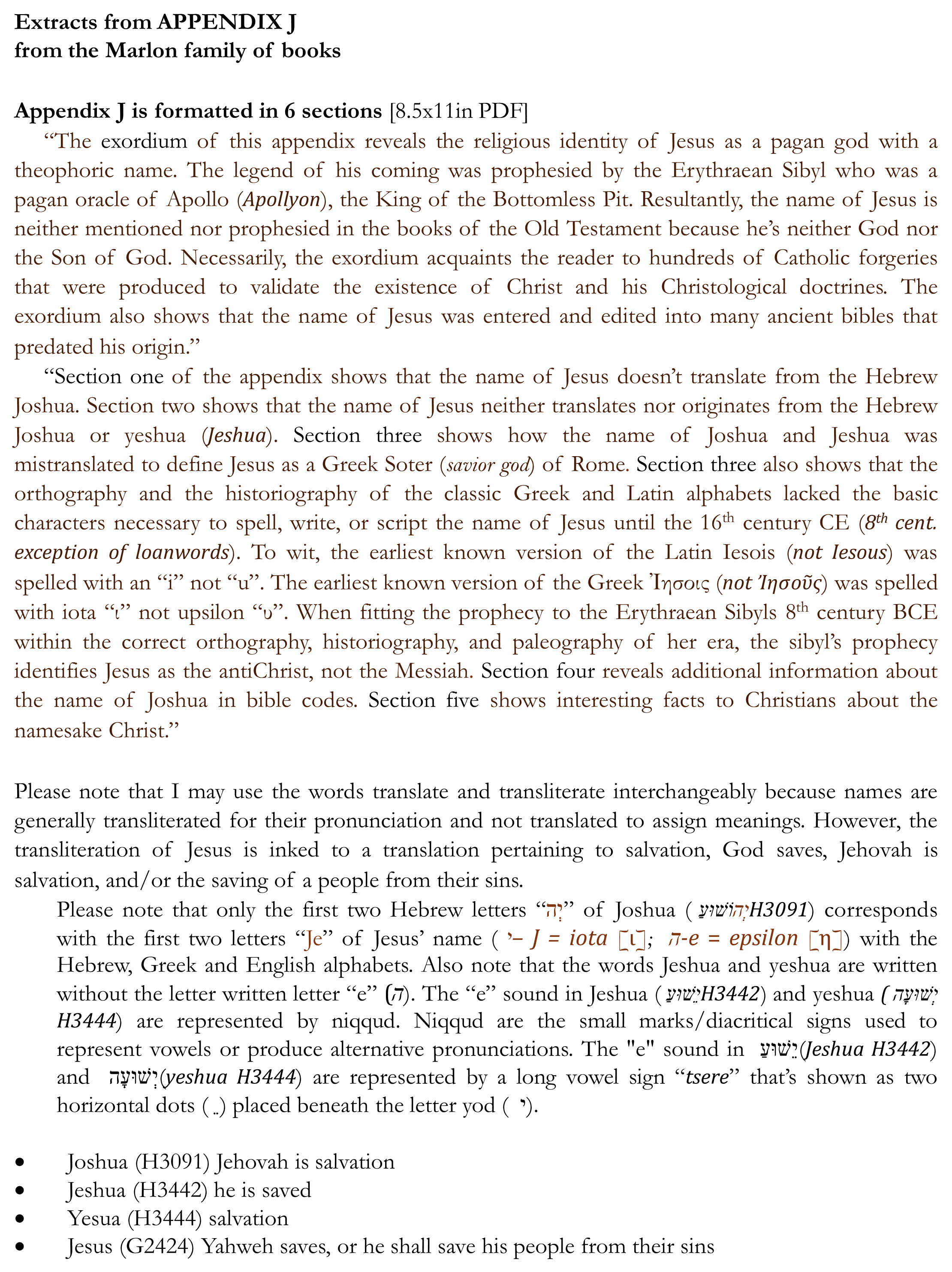 Extracts from Appendix J