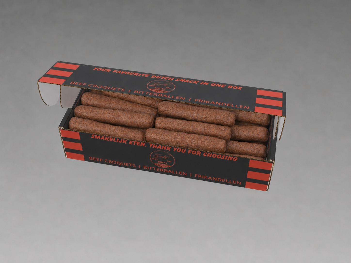 Box of 20 Frikandellen (Dutch Skinless Sausages), 110 grams | Brand: "Black Box Snacks"