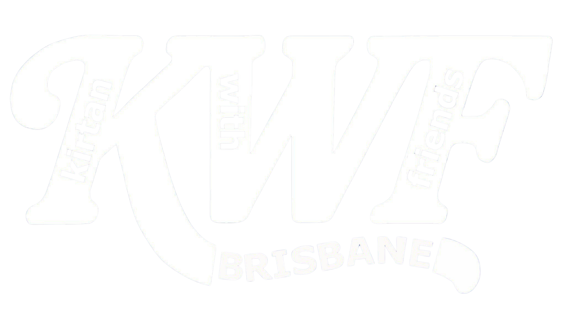 White logo with the text 'KWF' in large letters, and 'KIWI'S BRISBANE' in smaller letters underneath, against a black background.