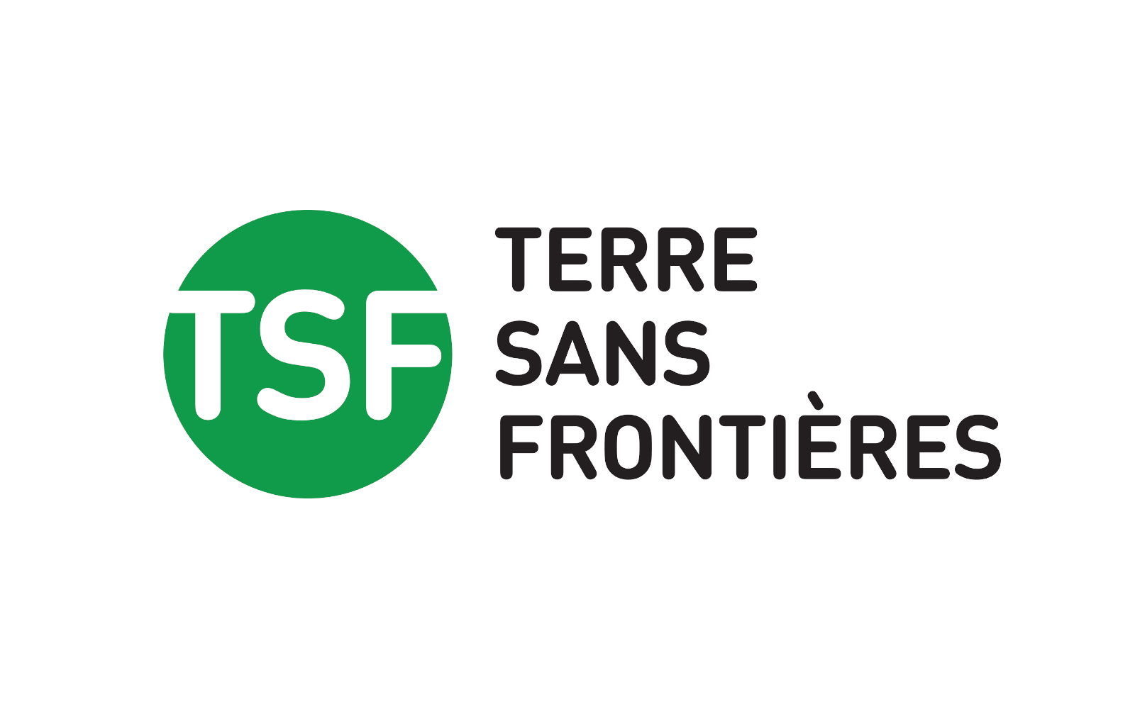 Logo of Terre sans Frontières, with a green circle containing TFS in white letters, and the organization's name written out in black text to the right.