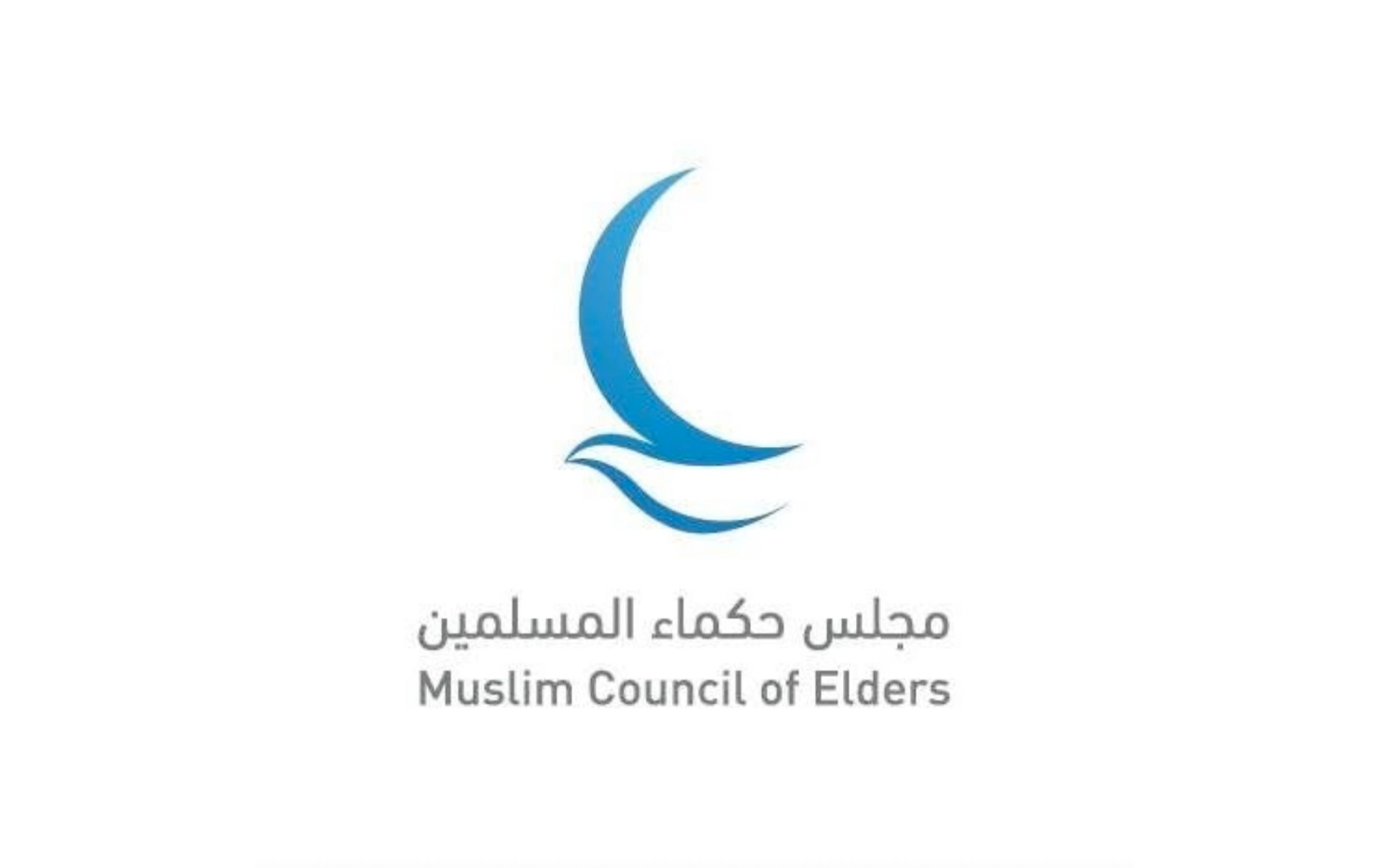 Logo of the Muslim Council of Elders featuring a blue crescent moon and a stylized bird, with Arabic and English text underneath.