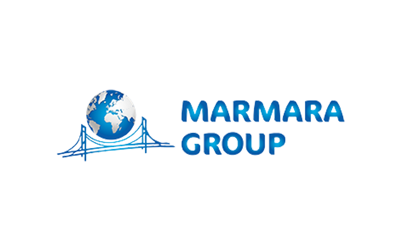 Logo of Marmara Group featuring a blue and white globe with a bridge outline, and the text "MARMARA GROUP" in blue.