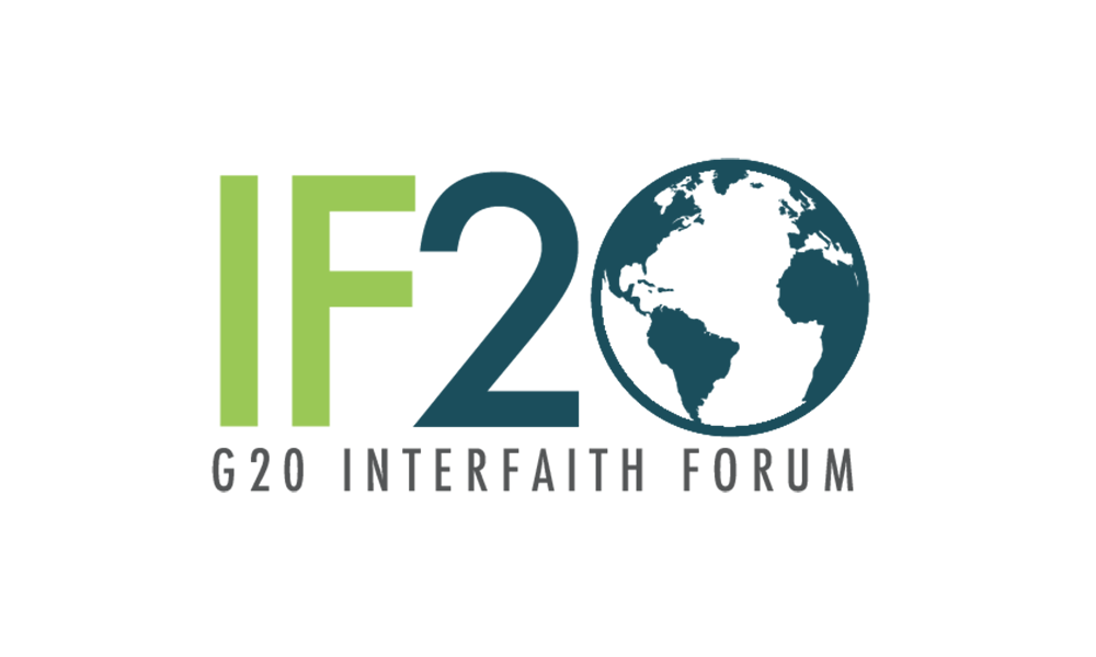 Logo for the G20 Interfaith Forum with the text 'IF20 G20 Interfaith Forum' and an image of the Earth.