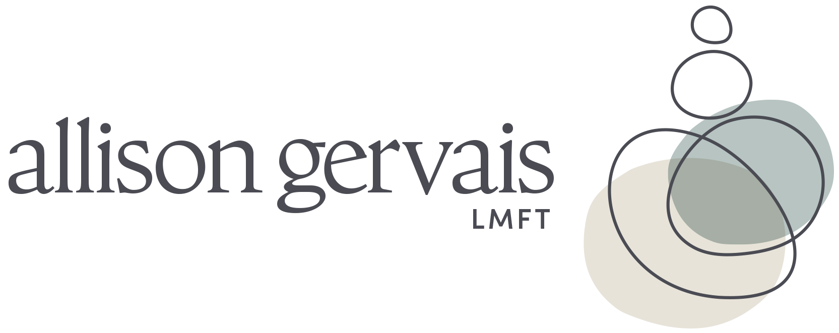 Logo featuring the name Allison Gervais with initials LMFT, accompanied by abstract circular shapes in muted colors.
